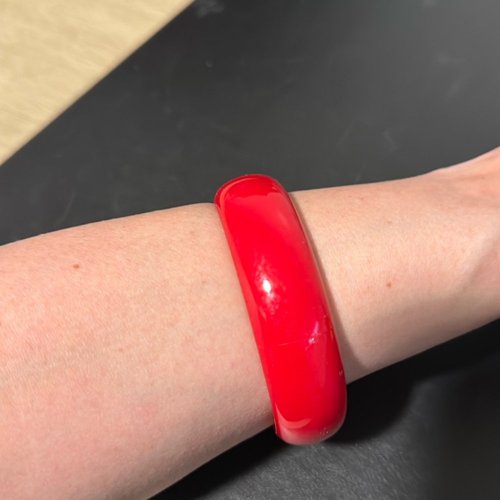 Vintage Plastic Red Bangle Bracelet, Retro, Boho